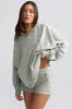 Terry Towelling V-Neck Hoodie in Sage Grey sold by Oh Polly