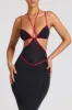 Contrast Binding Cut Out Evening Gown in Black sold by Oh Polly