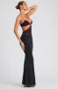 Contrast Binding Cut Out Evening Gown in Black sold by Oh Polly