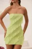 Bandeau Ruffle Detail Mini Dress in Lime Green sold by Oh Polly