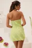 Bandeau Ruffle Detail Mini Dress in Lime Green sold by Oh Polly