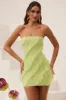 Bandeau Ruffle Detail Mini Dress in Lime Green sold by Oh Polly