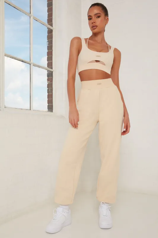 Rested Tall Oversized Ribbed Joggers in Beige made by Oh Polly