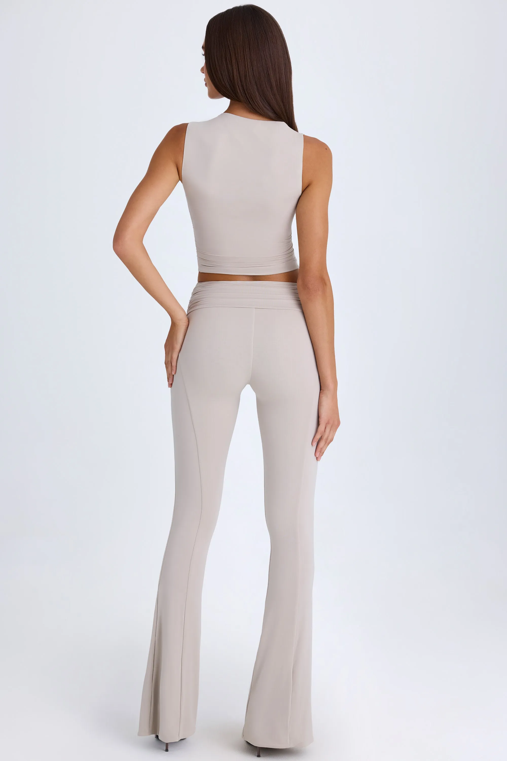 Petite Foldover Flared Trousers in Taupe sold by Oh Polly product image thumbnail 3