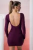 Lace Up Long Sleeve Mini Dress in Wine sold by Oh Polly