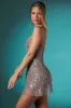 Embellished Lace Mini Dress in Taupe sold by Oh Polly