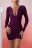 Lace Up Long Sleeve Mini Dress in Wine sold by Oh Polly