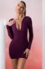 Lace Up Long Sleeve Mini Dress in Wine sold by Oh Polly