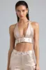 Metallic Denim Belted Crop Top in Champagne sold by Oh Polly
