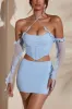 Long Sleeve Cowl Neck Corset Crop Top in Light Blue sold by Oh Polly