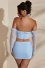 Long Sleeve Cowl Neck Corset Crop Top in Light Blue sold by Oh Polly
