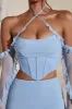 Long Sleeve Cowl Neck Corset Crop Top in Light Blue sold by Oh Polly