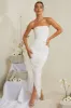 Hand Embellished Asymmetric Midi Dress in White sold by Oh Polly