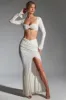 Embellished Ruched Maxi Skirt in White sold by Oh Polly