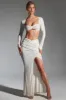 Embellished Ruched Maxi Skirt in White sold by Oh Polly