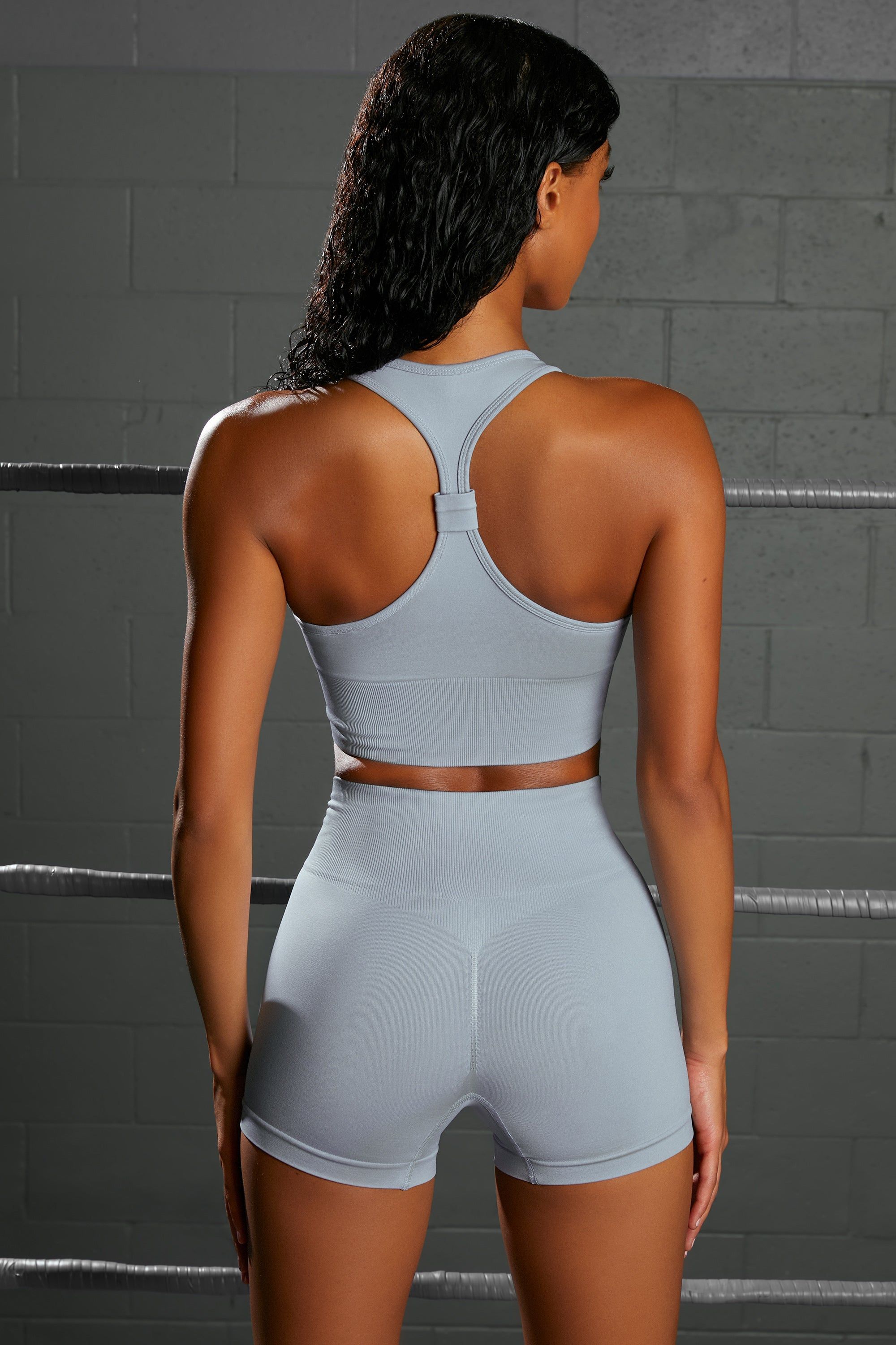 Curved Waist Seamless Mini Shorts in Light Blue sold by Oh Polly product image thumbnail 3