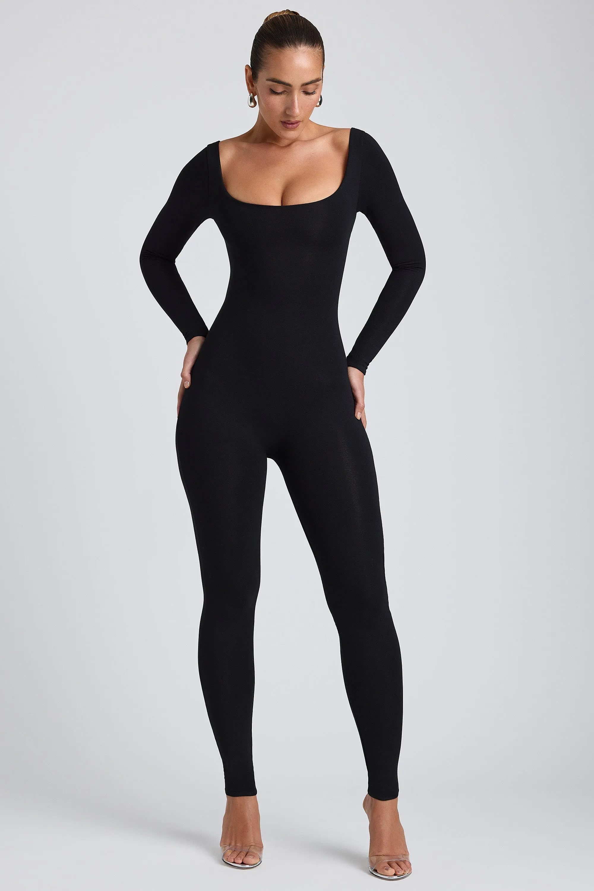 Modal Scoop-Neck Cross-Back Jumpsuit in Black sold by Oh Polly product image thumbnail 5