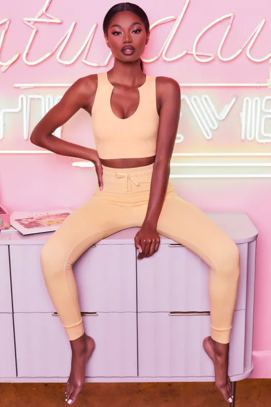 We Chillin' Petite High Waisted Leggings in Peach sold by Oh Polly