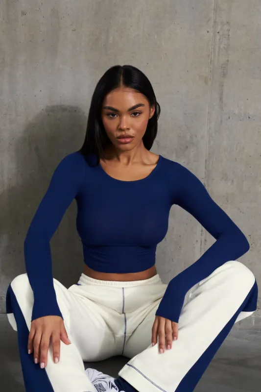 Soft Rib Long Sleeve Top in Navy sold by Oh Polly