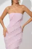 Embellished Strapless Ruffle Maxi Dress in Soft Pink sold by Oh Polly
