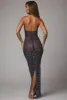 Sheer Embellished High Neck Evening Gown in Navy sold by Oh Polly