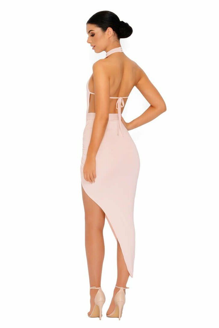 Eyes On The Thighs Halter Neck Asymmetric Midi Dress in Blush sold by Oh Polly product image thumbnail 12