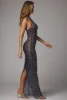 Sheer Embellished High Neck Evening Gown in Navy sold by Oh Polly