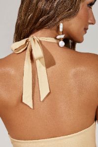 Halter Lace Up Ruched Midi Dress in Cream sold by Oh Polly