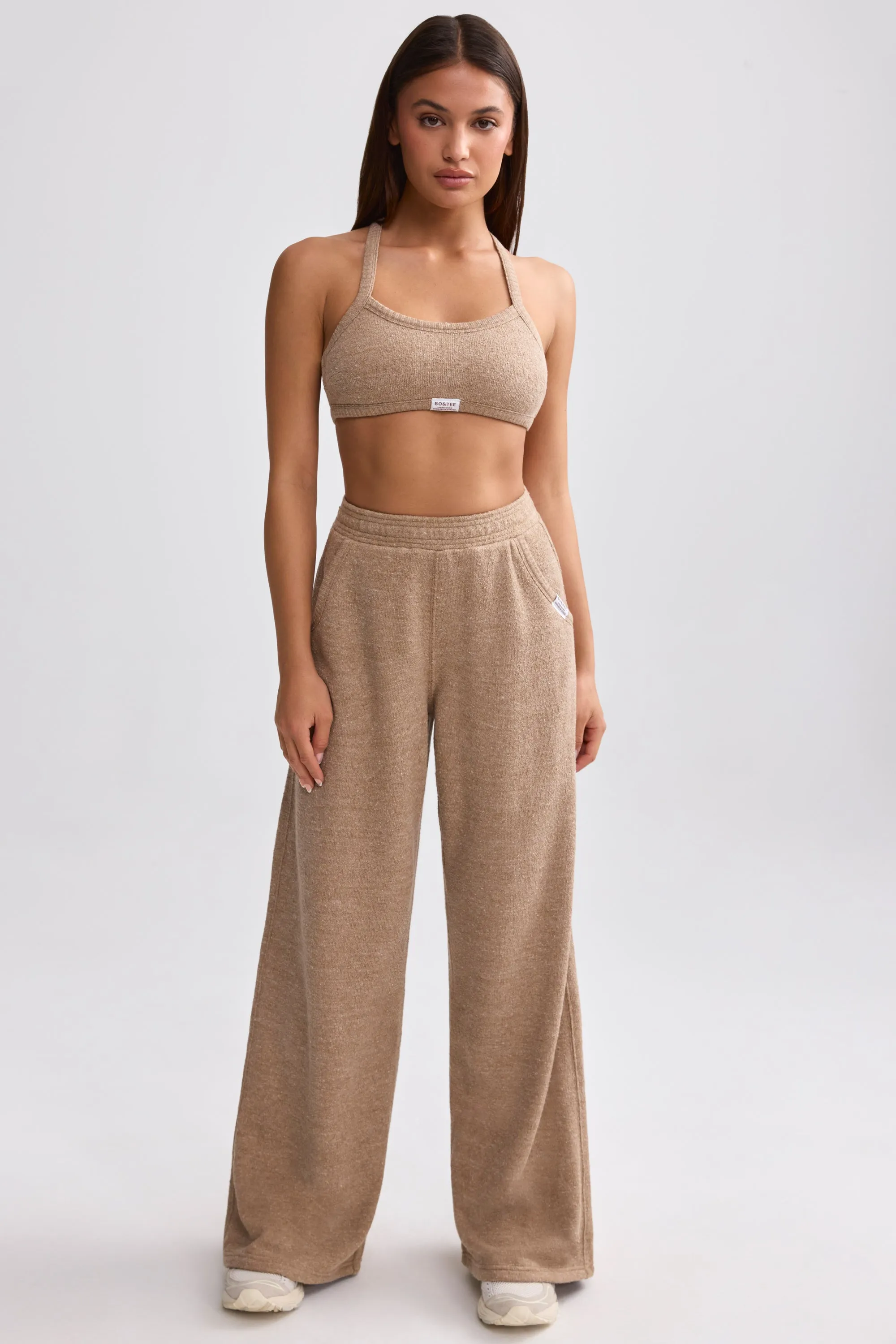 Petite Terry Towelling Wide-Leg Joggers in Mocha Brown sold by Oh Polly product image thumbnail 5