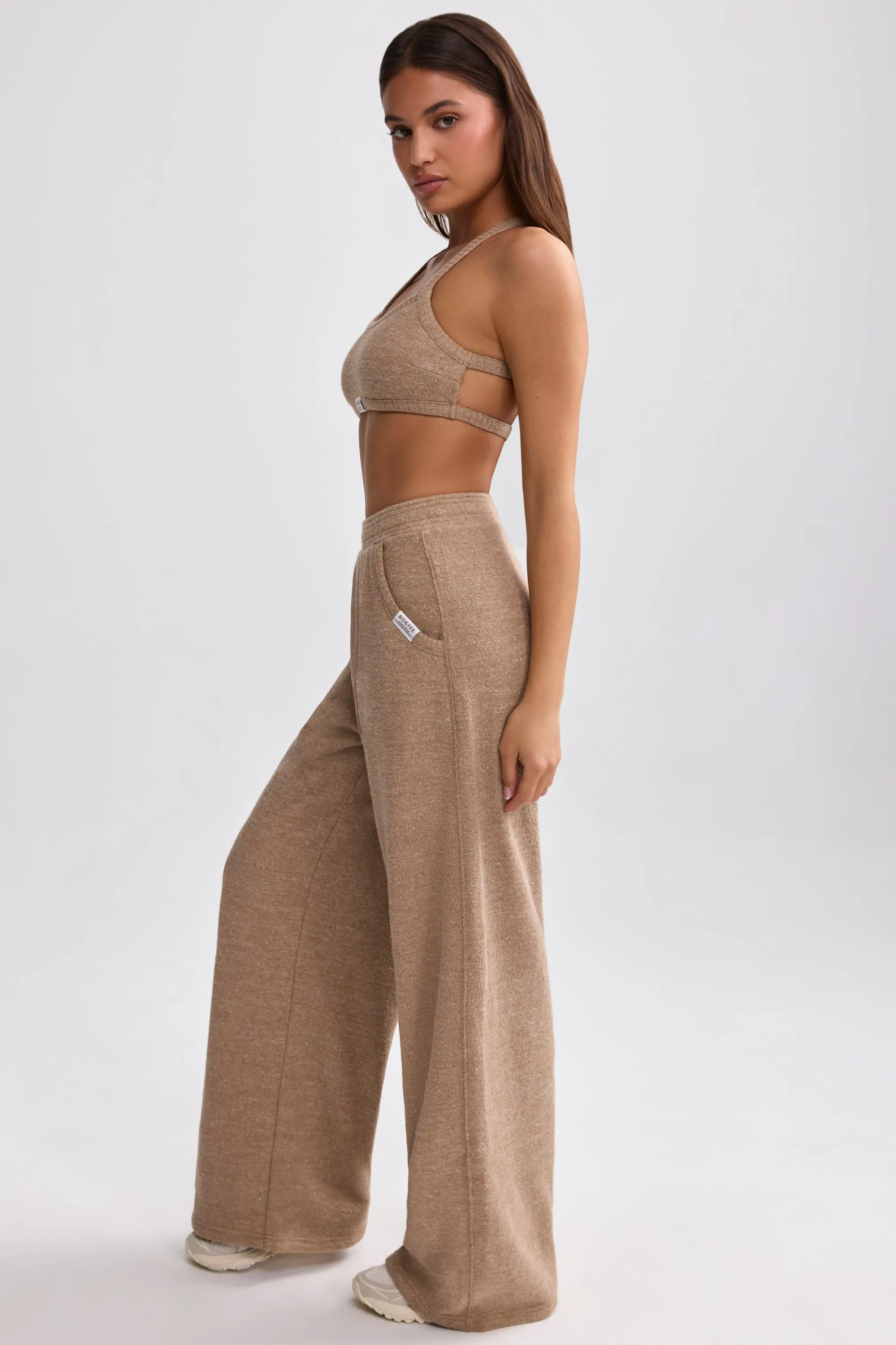 Petite Terry Towelling Wide-Leg Joggers in Mocha Brown sold by Oh Polly product image thumbnail 3
