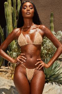 Glint In The Ocean Embellished Triangle Bikini Top in Rose Gold sold by Oh Polly