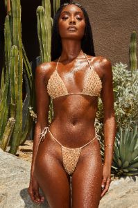 Glint In The Ocean Embellished Triangle Bikini Top in Rose Gold sold by Oh Polly