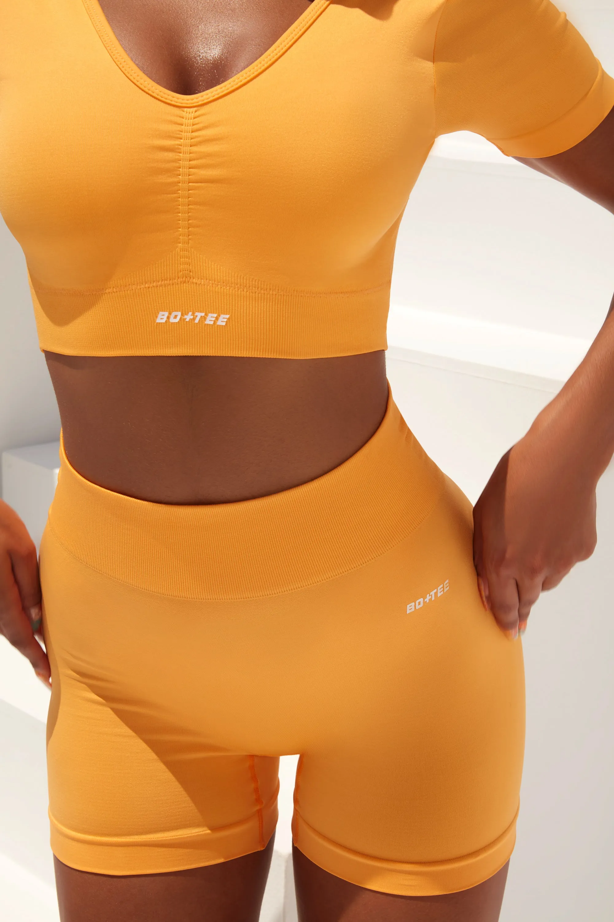 Gradient Scoop Neck Ruched Crop Top in Light Orange sold by Oh Polly product image thumbnail 4