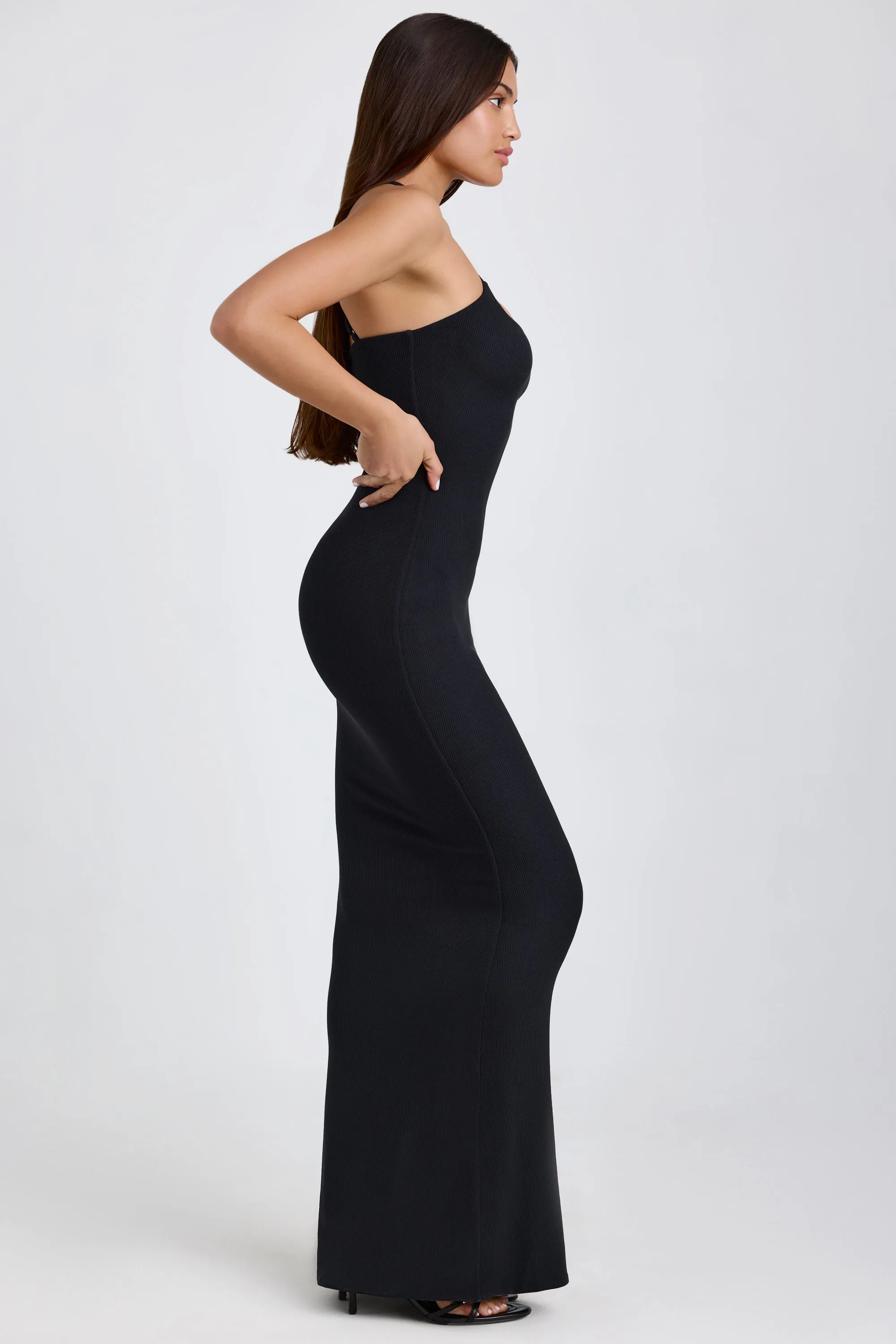 Ribbed Modal Halterneck Maxi Dress in Black sold by Oh Polly product image thumbnail 3