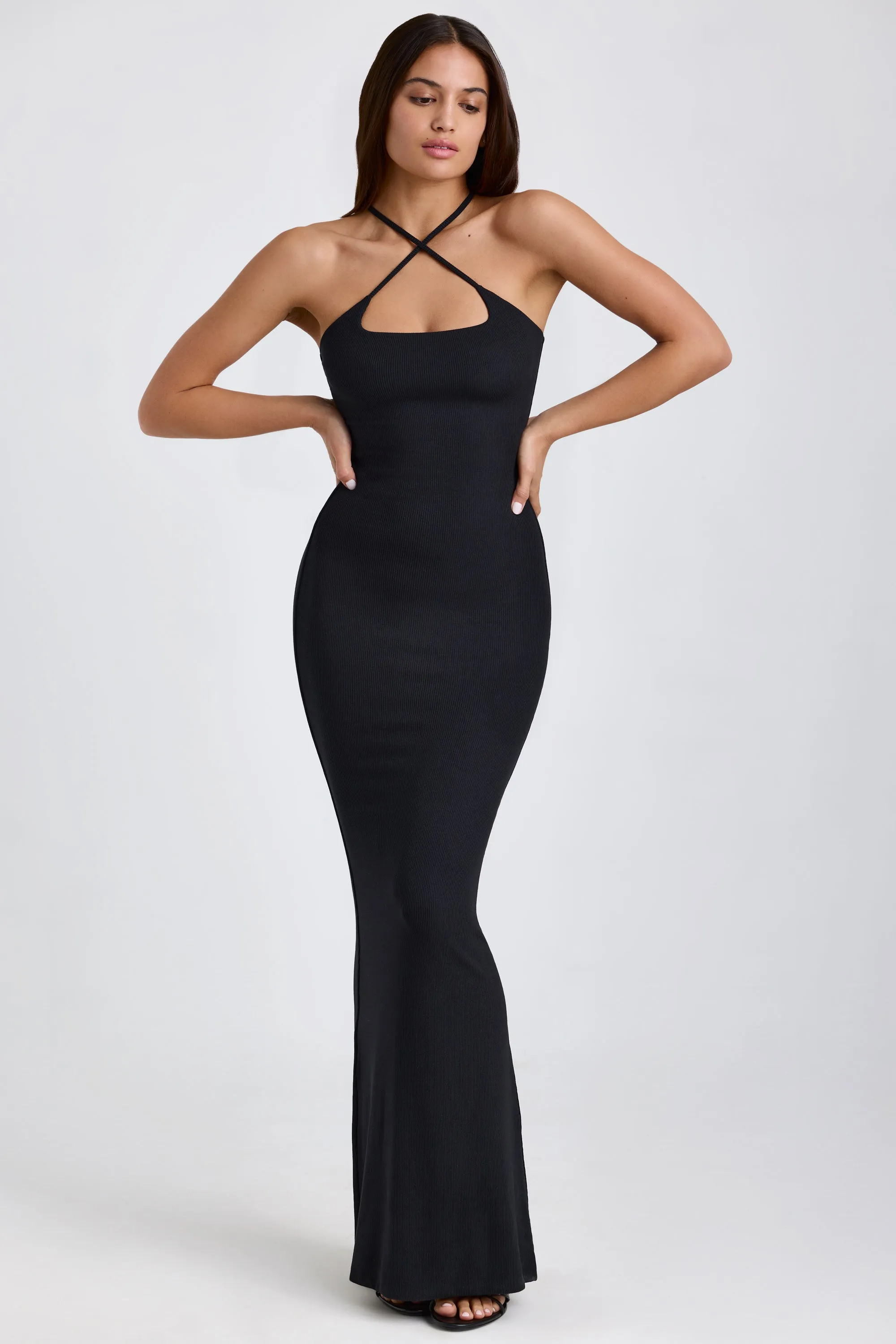 Ribbed Modal Halterneck Maxi Dress in Black sold by Oh Polly product image thumbnail 5