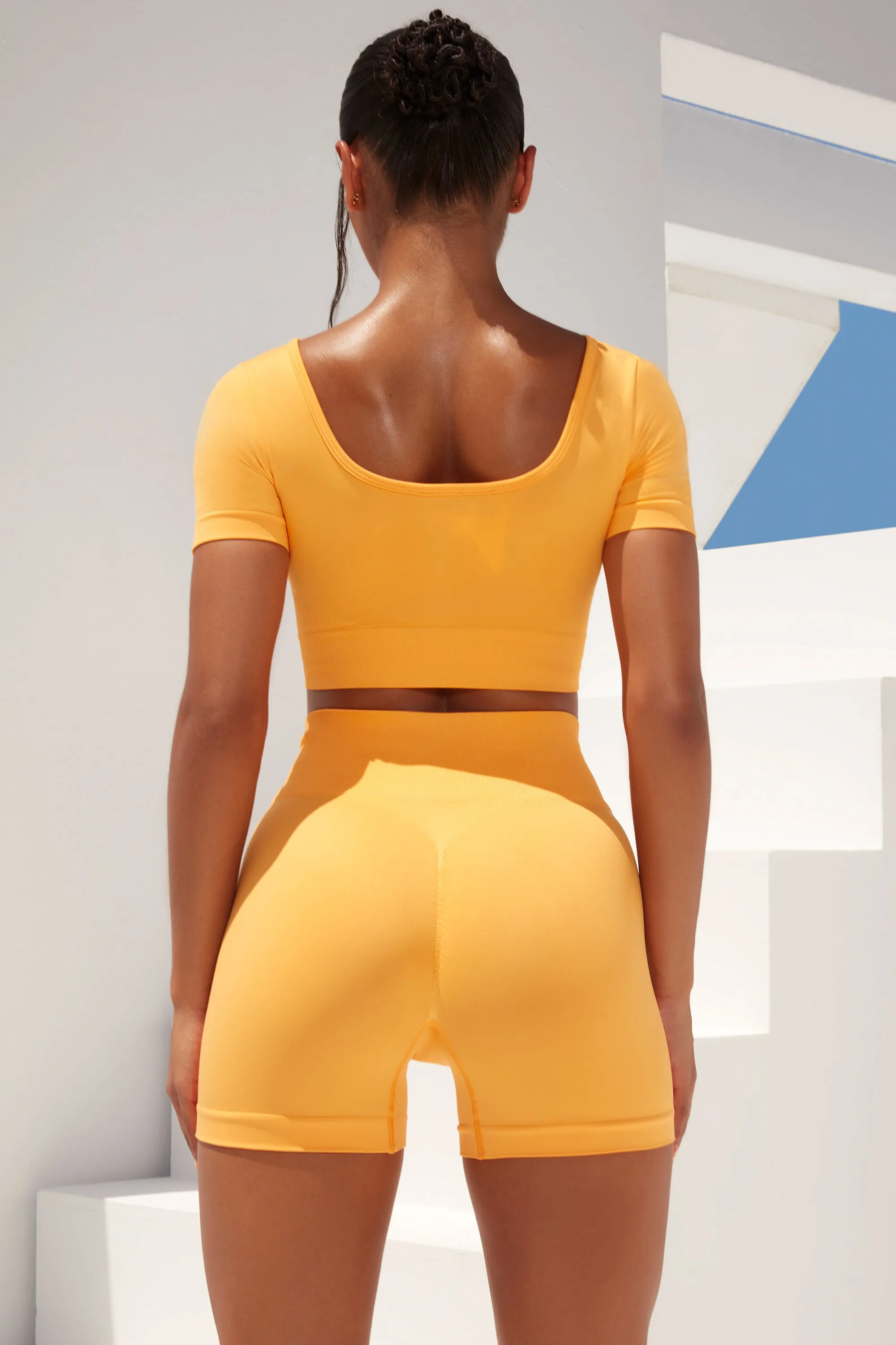 Gradient Scoop Neck Ruched Crop Top in Light Orange sold by Oh Polly product image thumbnail 3