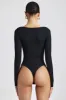 Ribbed Modal Long Sleeve Bodysuit in Black sold by Oh Polly