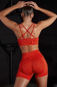 Seamless Strappy Sports Bra in Red sold by Oh Polly