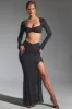 Embellished Ruched Maxi Skirt in Black sold by Oh Polly