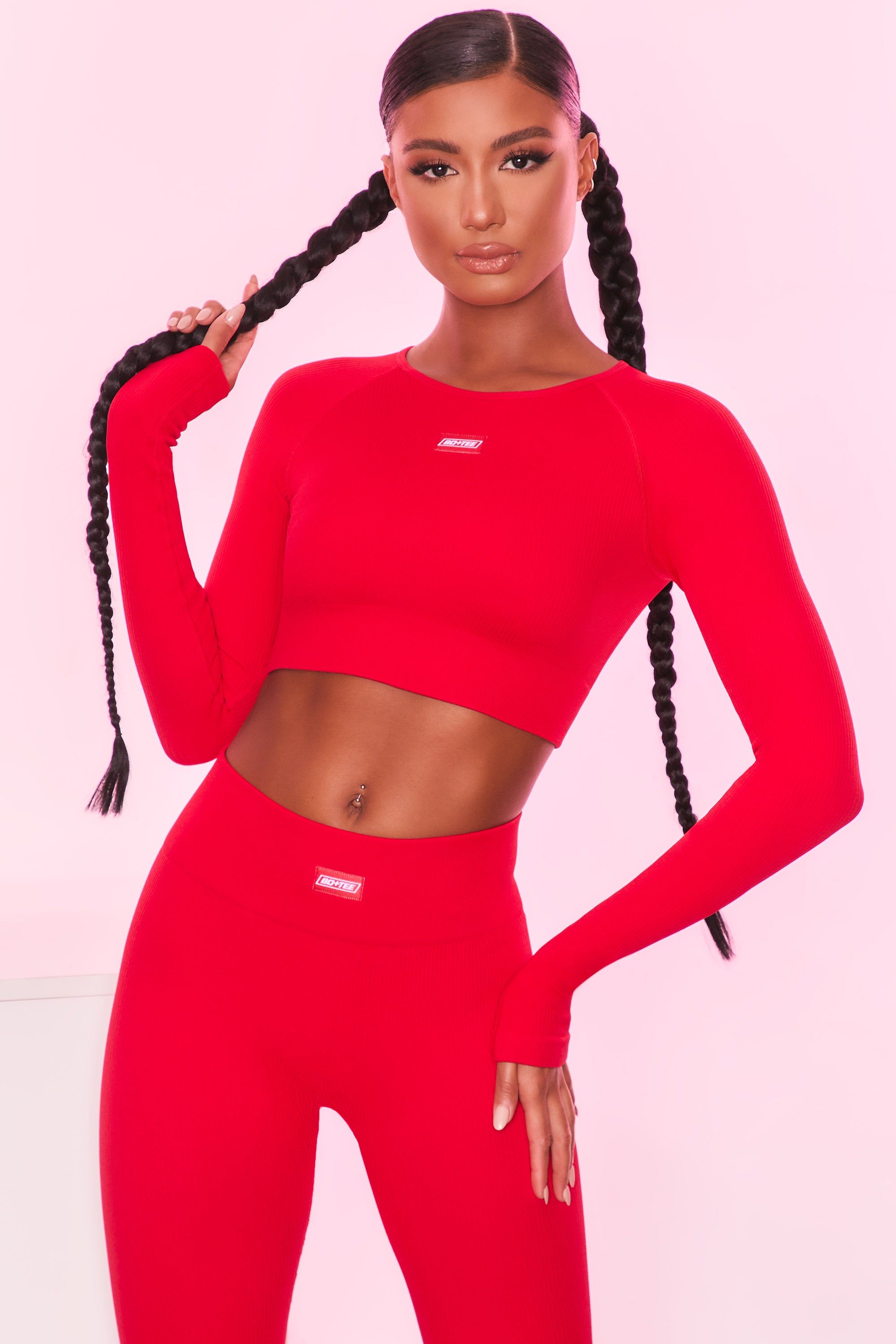 Express Yourself Ribbed Long Sleeve Crop Top in Red sold by Oh Polly product image thumbnail 5
