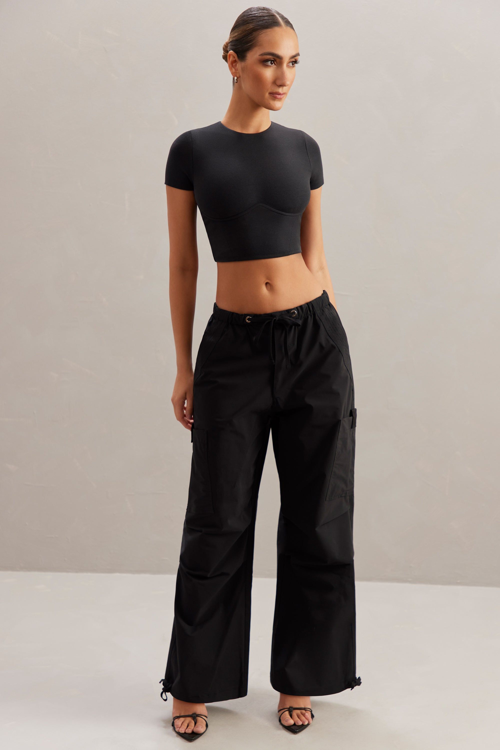 Tall Wide Leg Cargo Trousers in Black sold by Oh Polly product image thumbnail 5