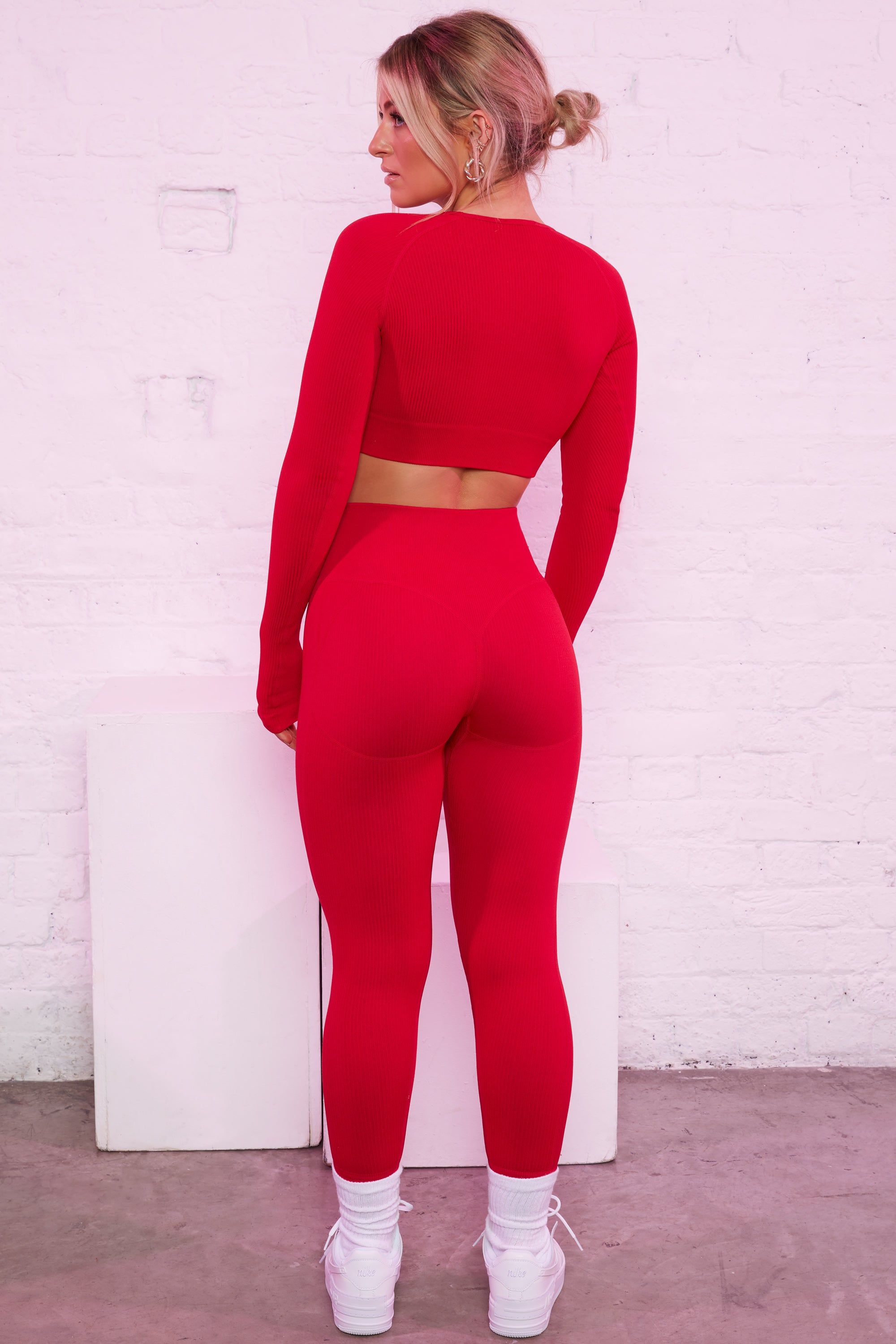 Express Yourself Ribbed Long Sleeve Crop Top in Red sold by Oh Polly