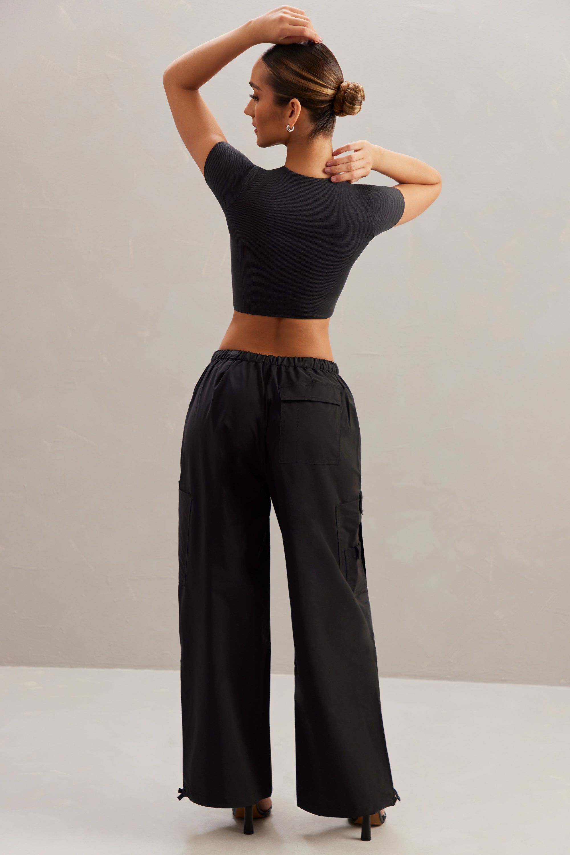 Tall Wide Leg Cargo Trousers in Black sold by Oh Polly product image thumbnail 3