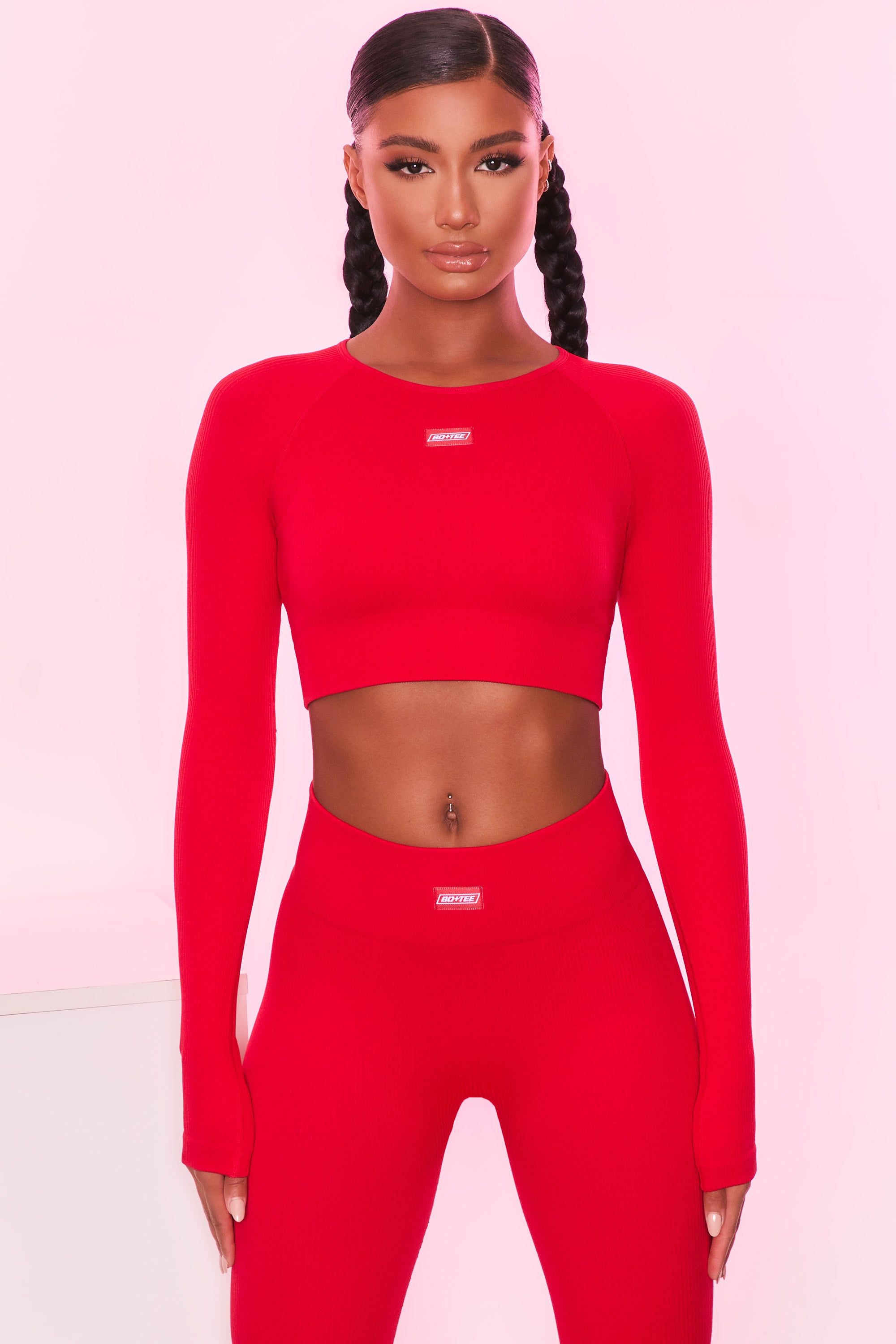 Express Yourself Ribbed Long Sleeve Crop Top in Red sold by Oh Polly product image thumbnail 4