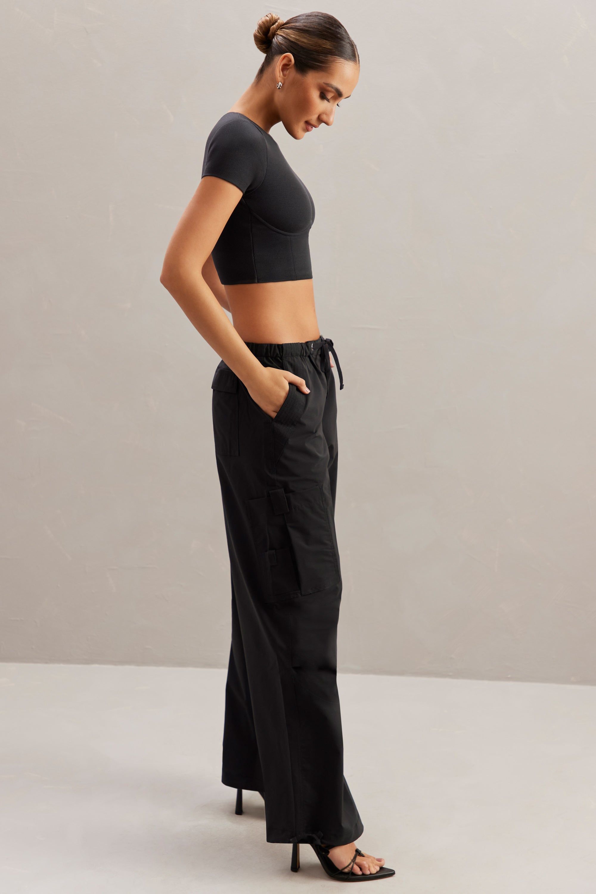 Tall Wide Leg Cargo Trousers in Black sold by Oh Polly product image thumbnail 2