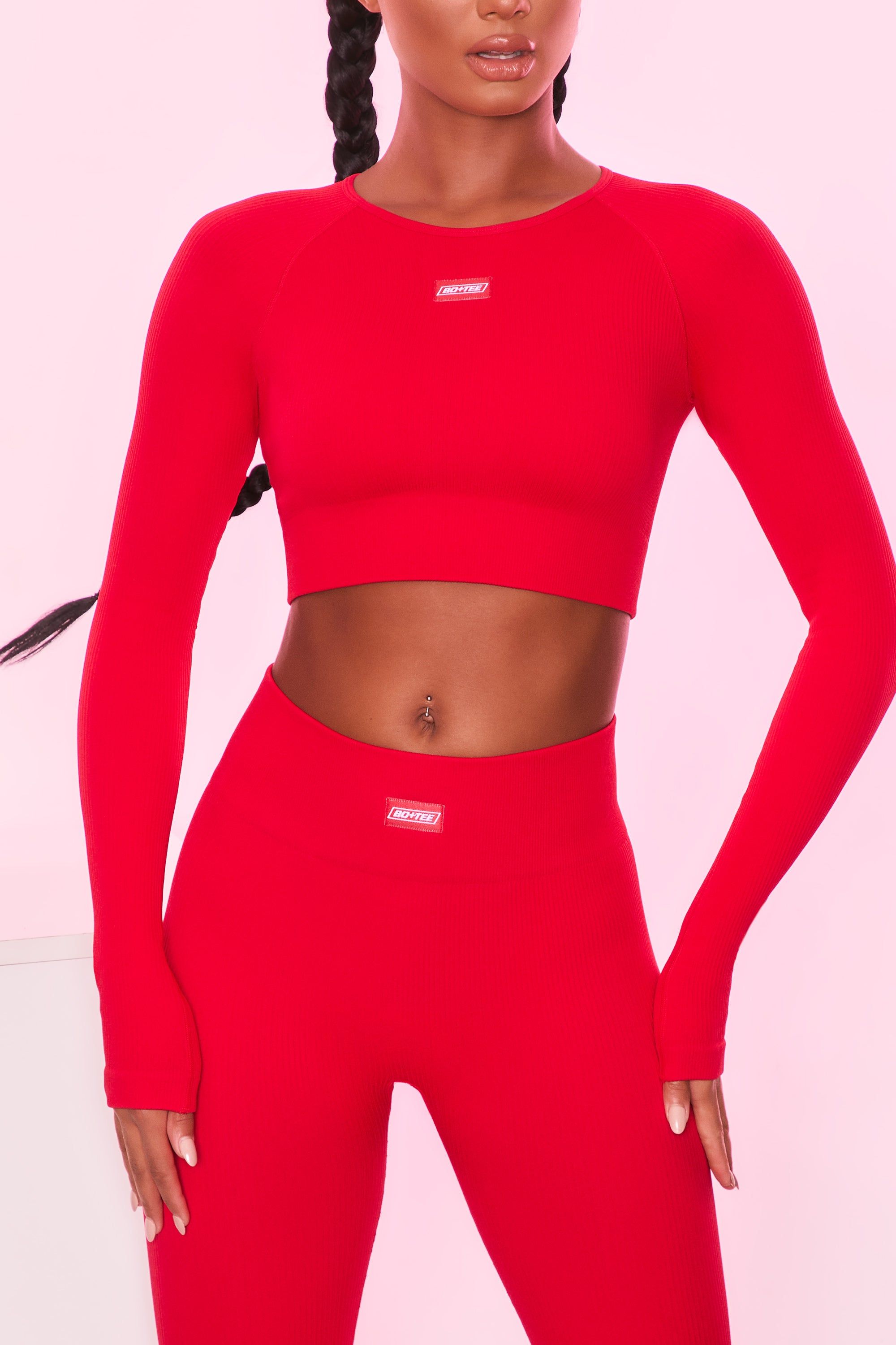 Express Yourself Ribbed Long Sleeve Crop Top in Red sold by Oh Polly product image thumbnail 2