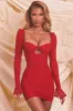 Ruched Mesh Cut Out Mini Dress in Red sold by Oh Polly