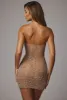 Sheer Embellished Bodycon Mini Dress in Almond sold by Oh Polly