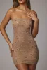Sheer Embellished Bodycon Mini Dress in Almond sold by Oh Polly