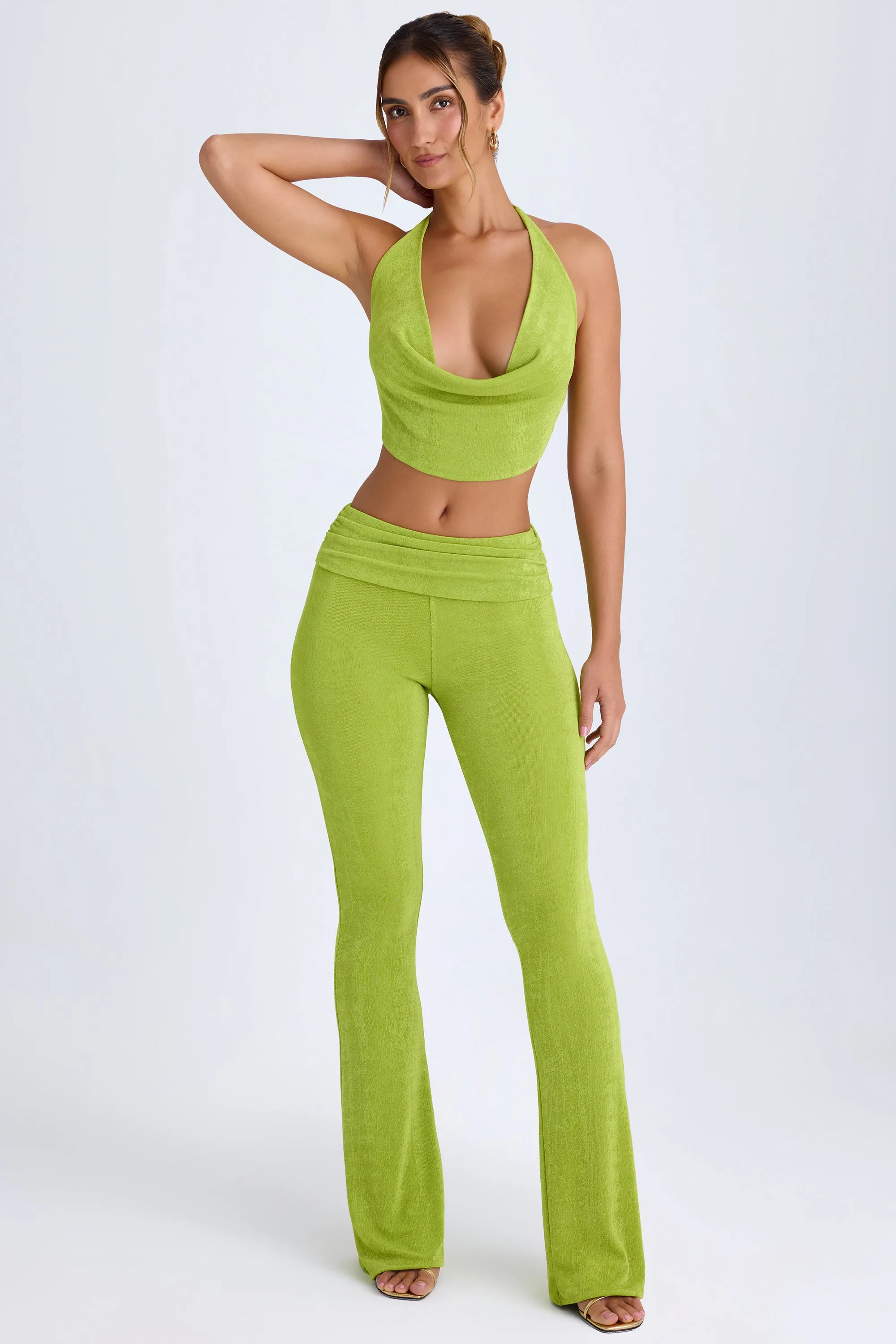 Petite Ruched Mid-Rise Trousers in Pear Green sold by Oh Polly product image thumbnail 4
